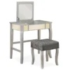 Betty Silver Mirror Vanity Set With Stool