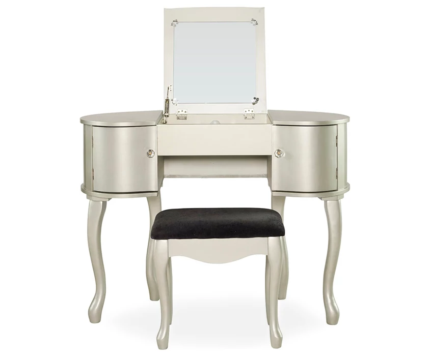 Kelly Silver Rounded Mirror Vanity Set With Stool - Image 4