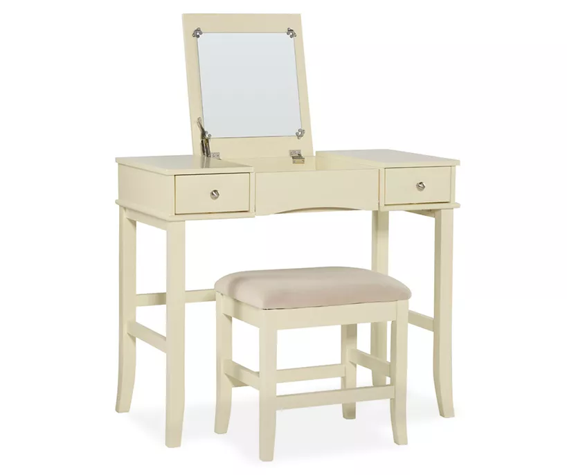Caroline Cream Mirror Vanity Set With Stool