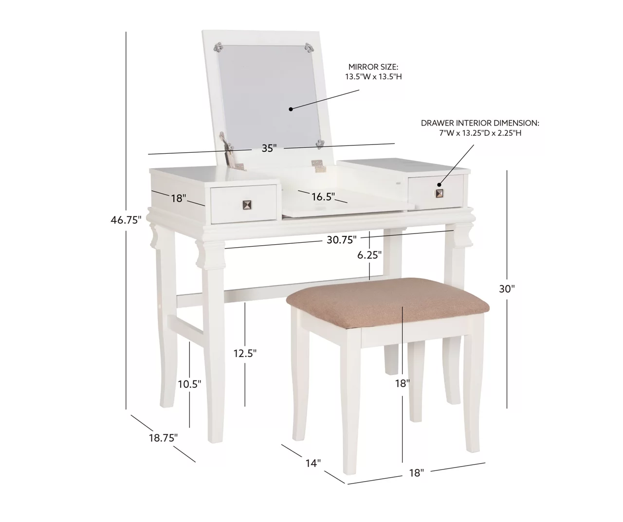 Martha Mirror Vanity Set With Stool - Image 16