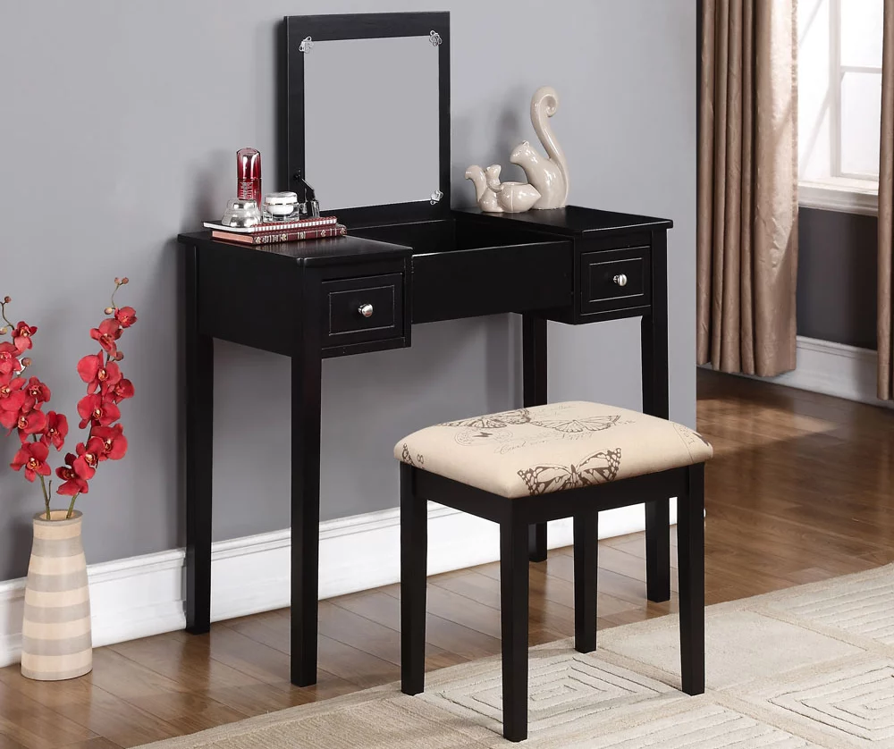 Black Butterfly Mirror Vanity Set With Stool - Image 2