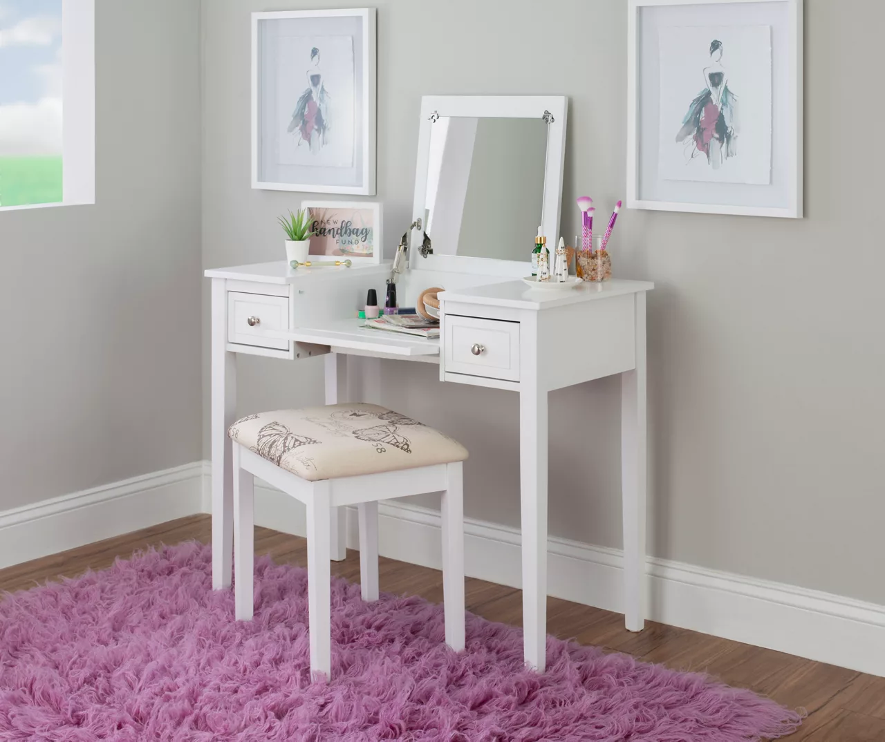 Butterfly Mirror Vanity Set With Stool - Image 9