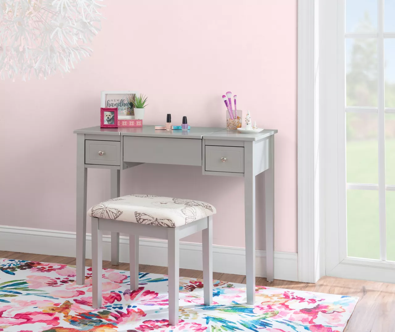 Butterfly Mirror Vanity Set With Stool - Image 16