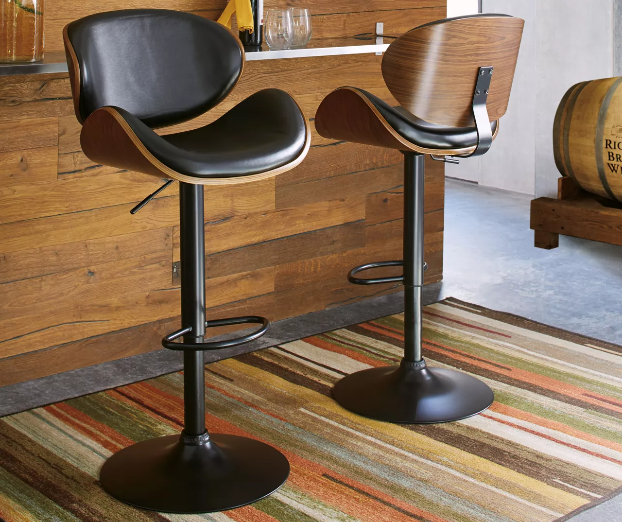 Bellatier Black & Brown Contoured Adjustable Height Barstool - Image 3
