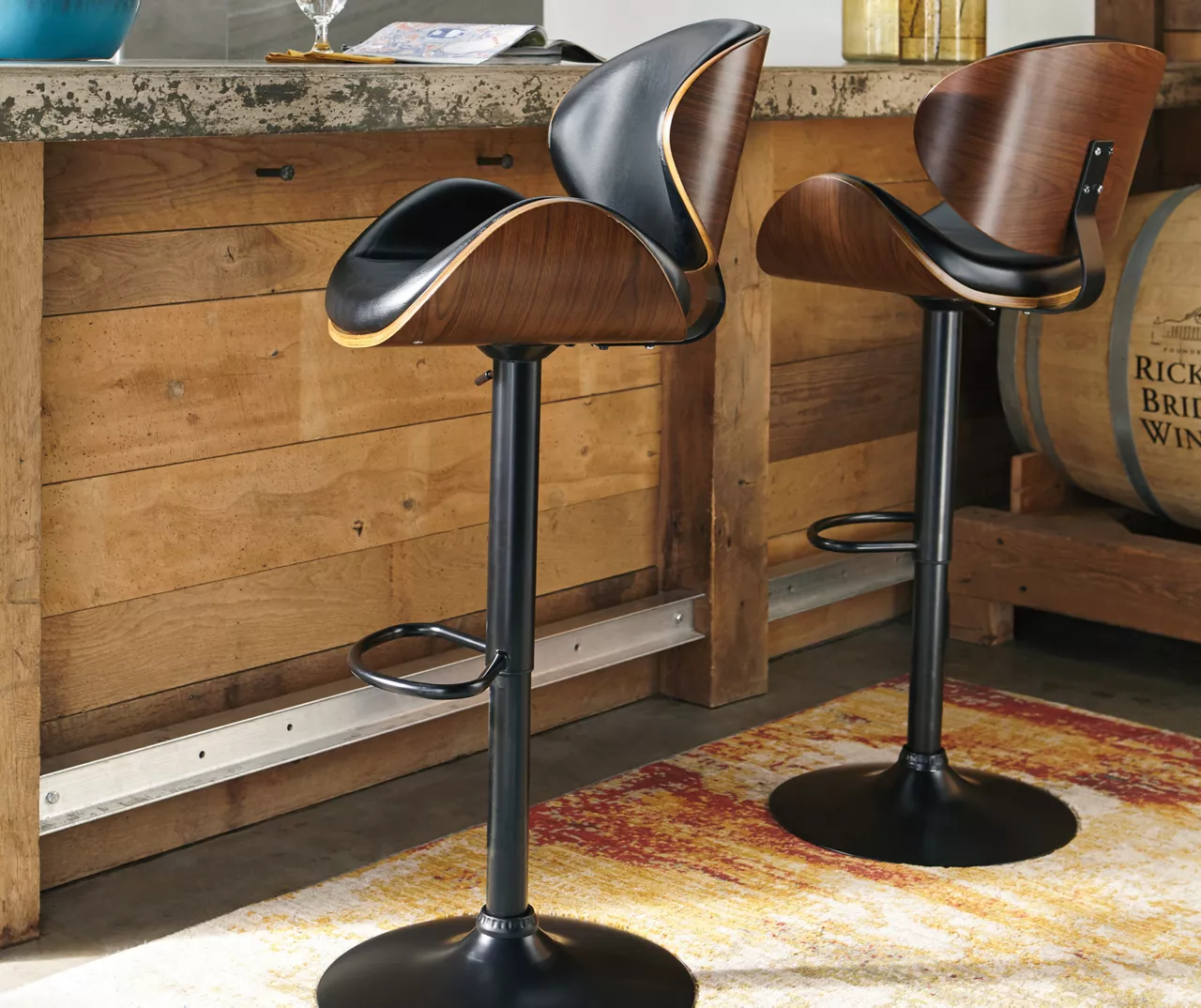 Bellatier Black & Brown Contoured Adjustable Height Barstool - Image 5