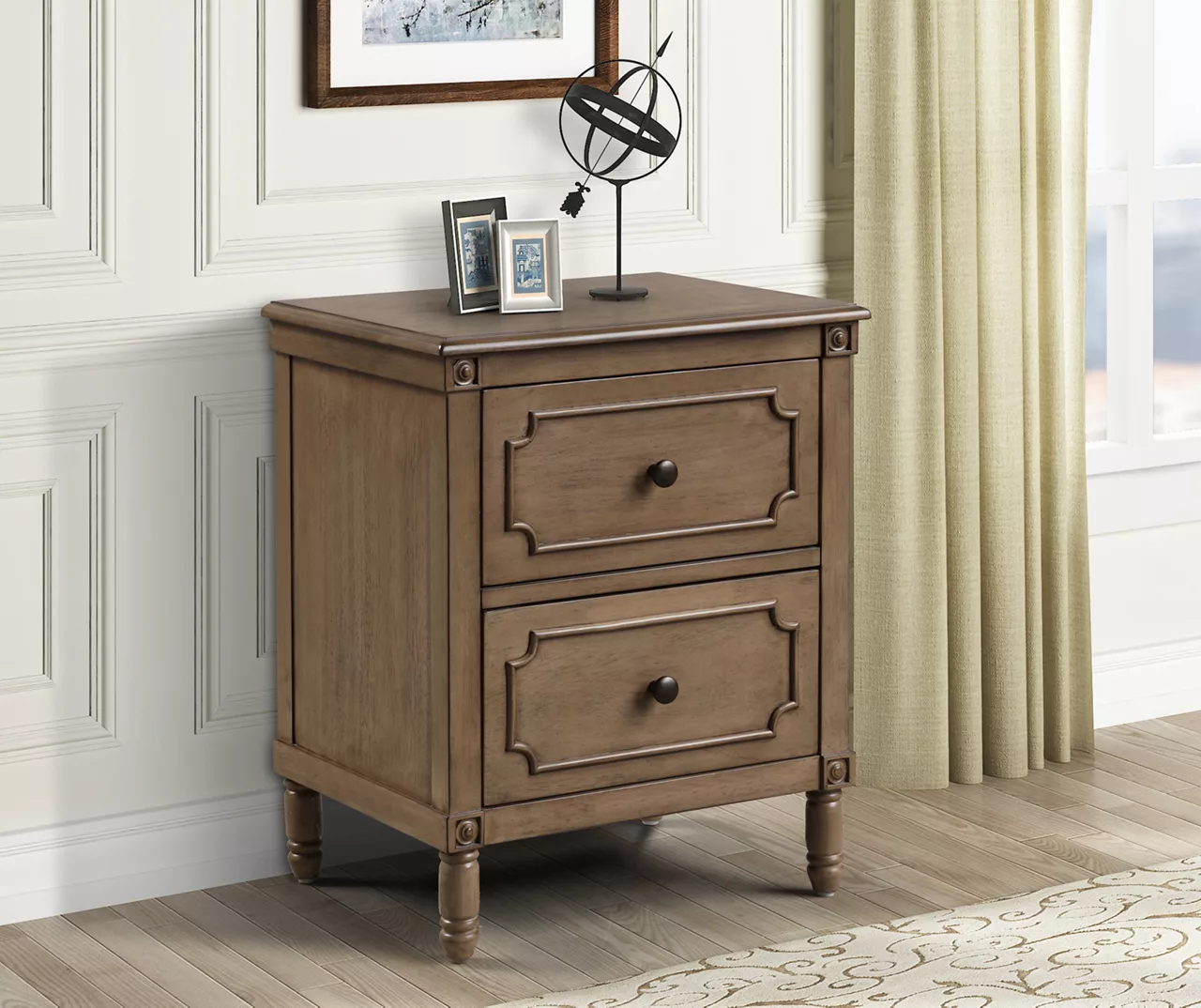Brown Veneer 2-Drawer Nightstand - Image 2