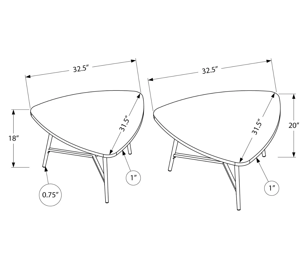 Taupe Reclaimed Triangular 2-Piece Nesting Table Set - Image 5