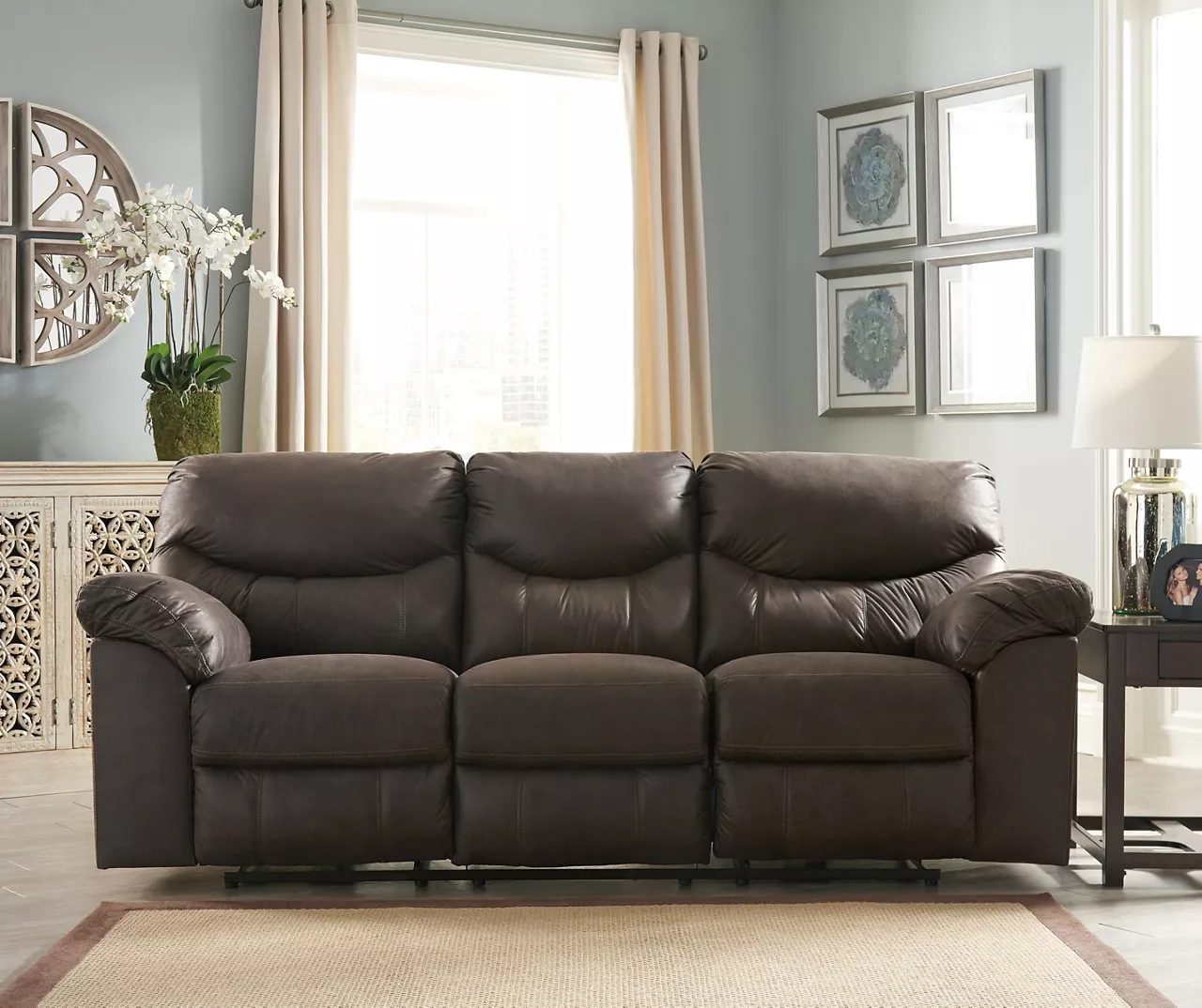 Boxberg Teak Faux Leather Reclining Sofa - Image 3