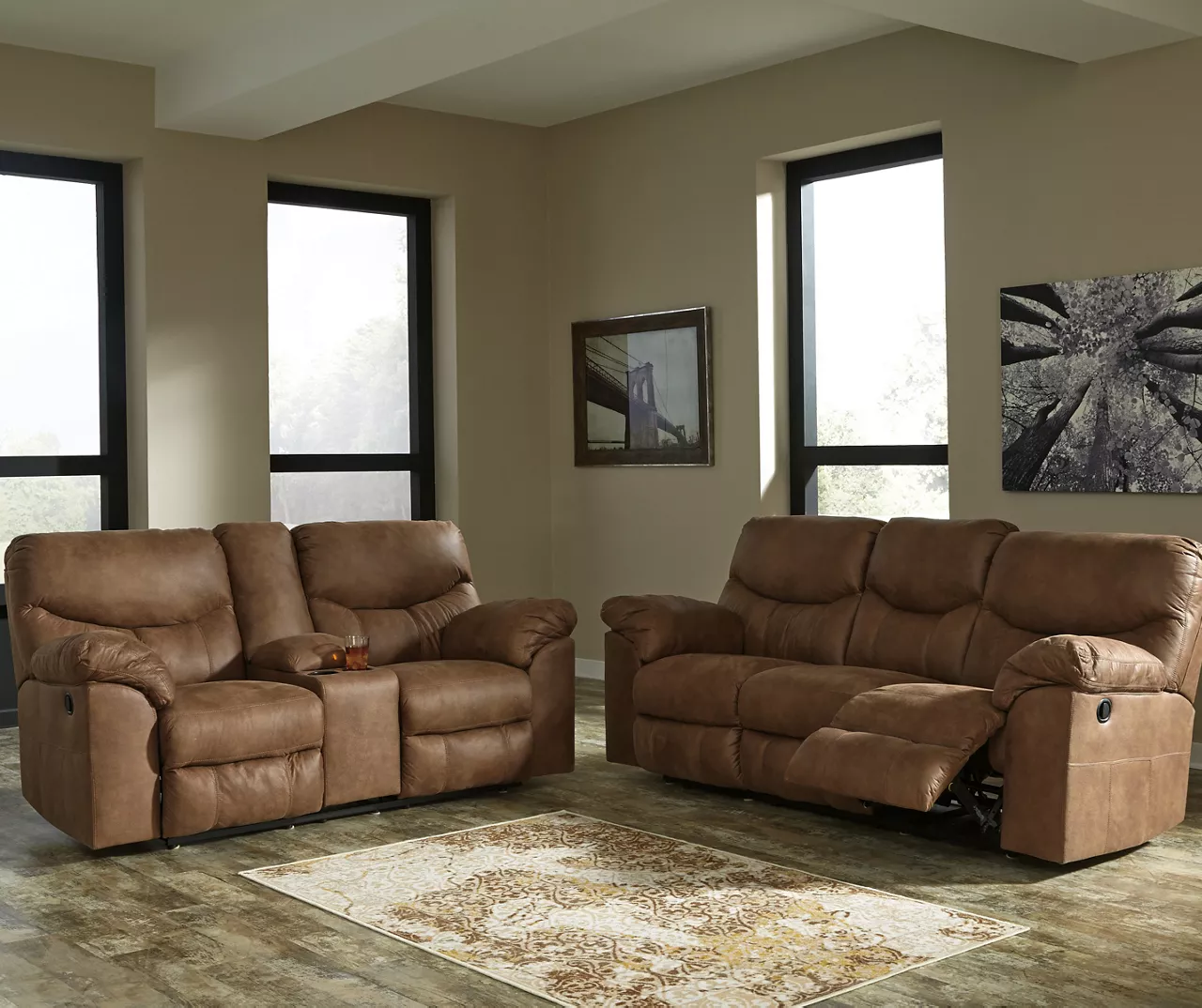 Boxberg Bark Faux Leather Reclining Console Loveseat - Image 5