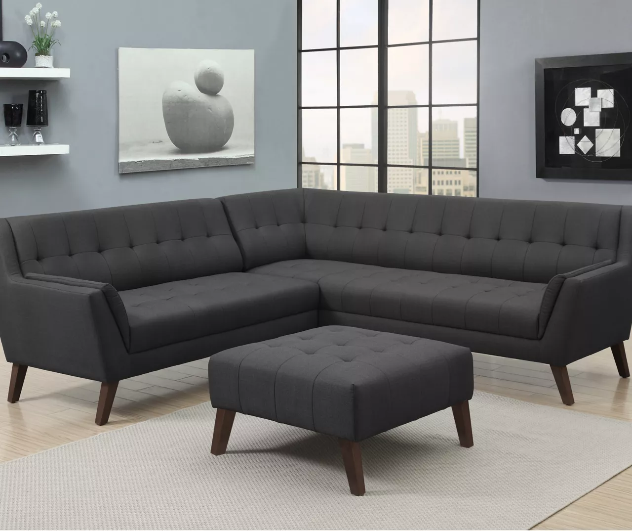 Jasper Charcoal Pebble Square Ottoman - Image 2