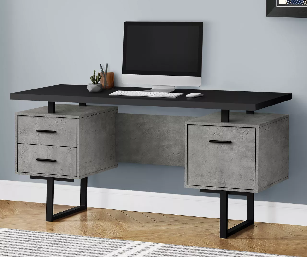 60" Concrete Gray & Black Floating Desk - Image 2