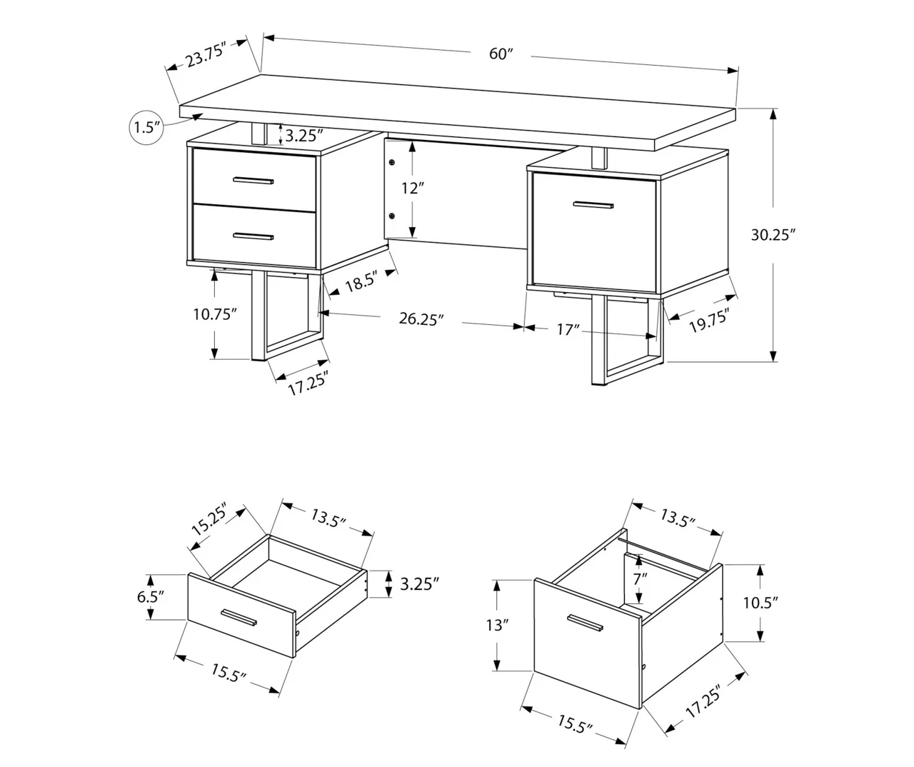 60" Concrete Gray & Black Floating Desk - Image 5