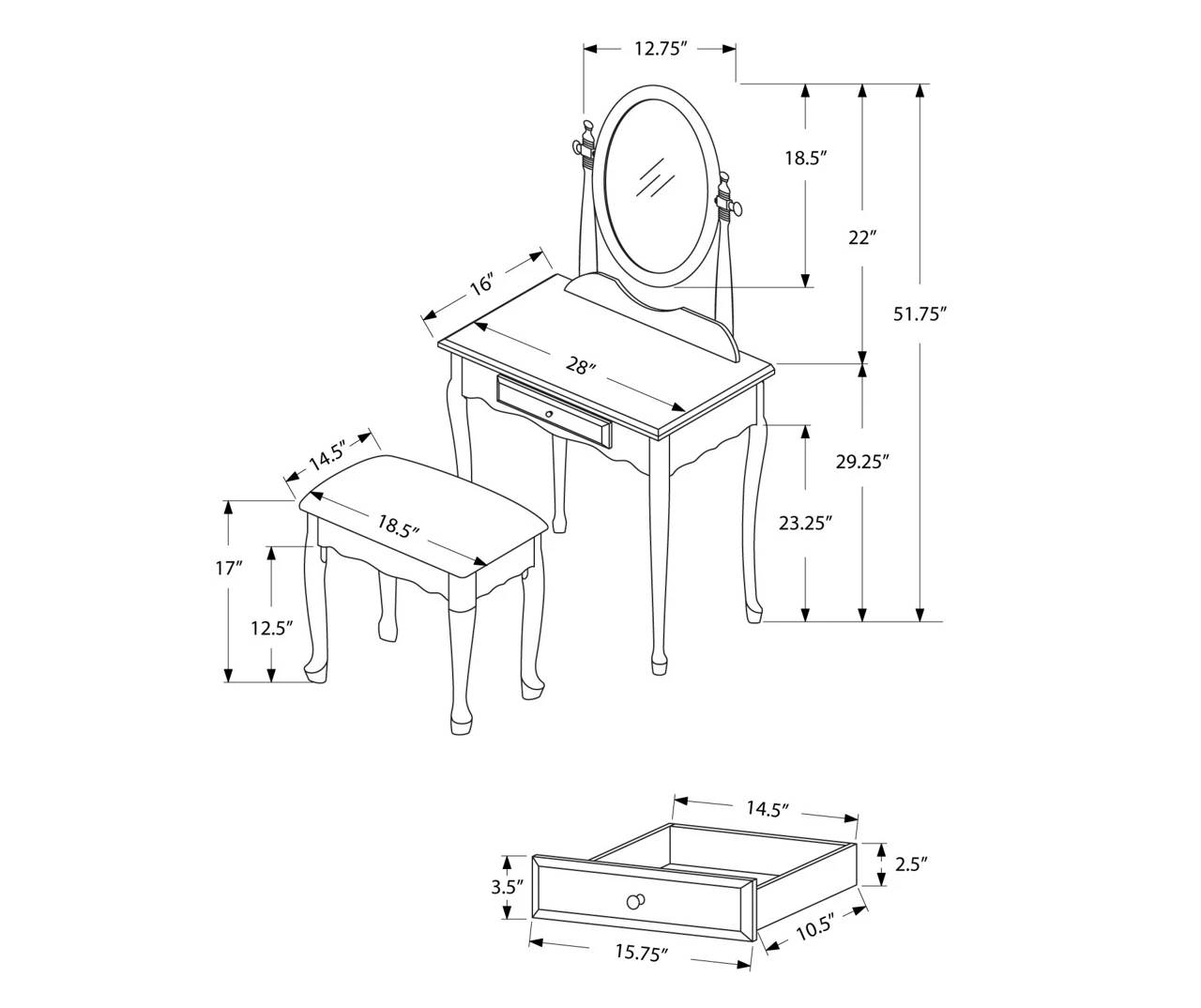 Antique White 2-Piece Mirror Vanity Set - Image 6