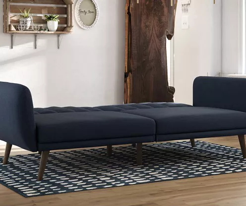 Brittany Navy Blue Linen Convertible Sleeper Futon - Image 3