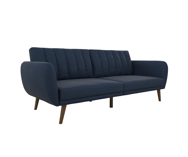Brittany Navy Blue Linen Convertible Sleeper Futon - Image 4