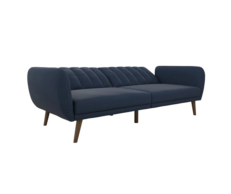 Brittany Navy Blue Linen Convertible Sleeper Futon - Image 5