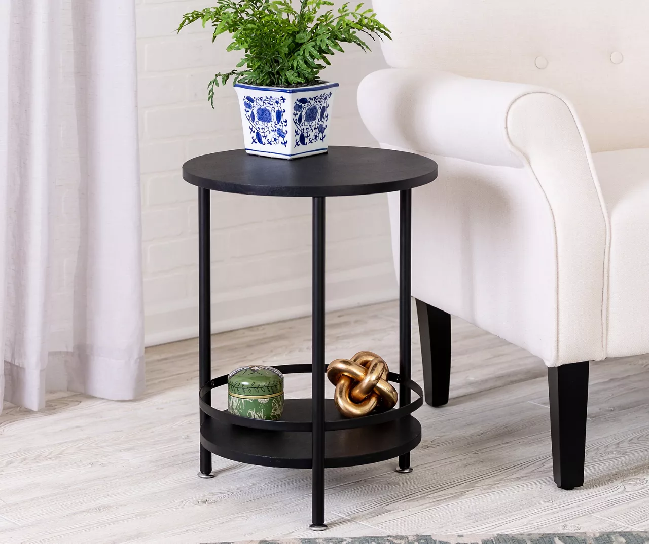 Black Round 2-Tier Side Table - Image 2