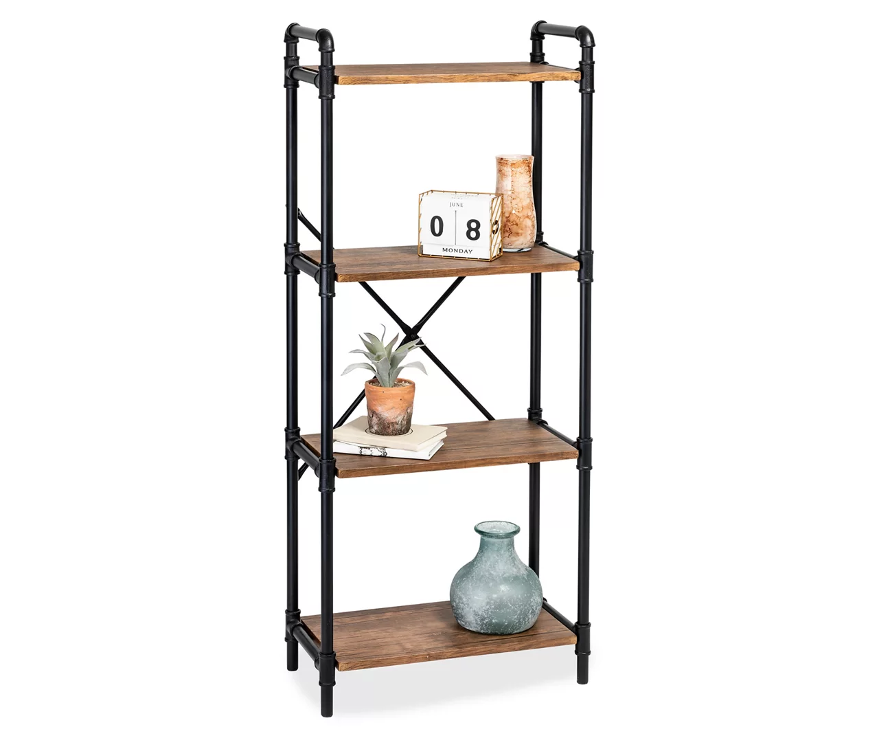 Black Industrial 4-Tier Bookshelf