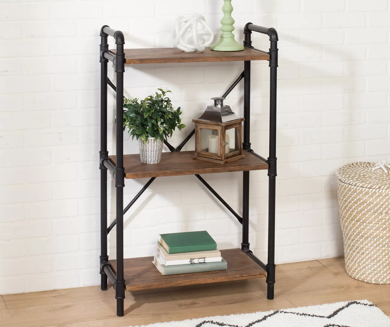 Black Industrial 3-Tier Bookshelf - Image 2