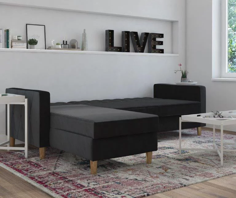 CosmoLiving Liberty Black Velvet Sectional Storage Futon - Image 4