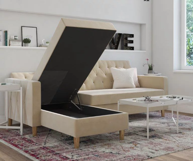 CosmoLiving Liberty Ivory Velvet Sectional Storage Futon - Image 3