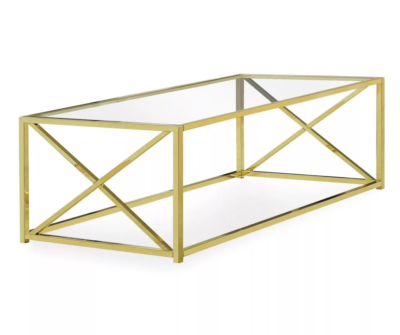 Tempered Glass & Gold Metal X Coffee Table