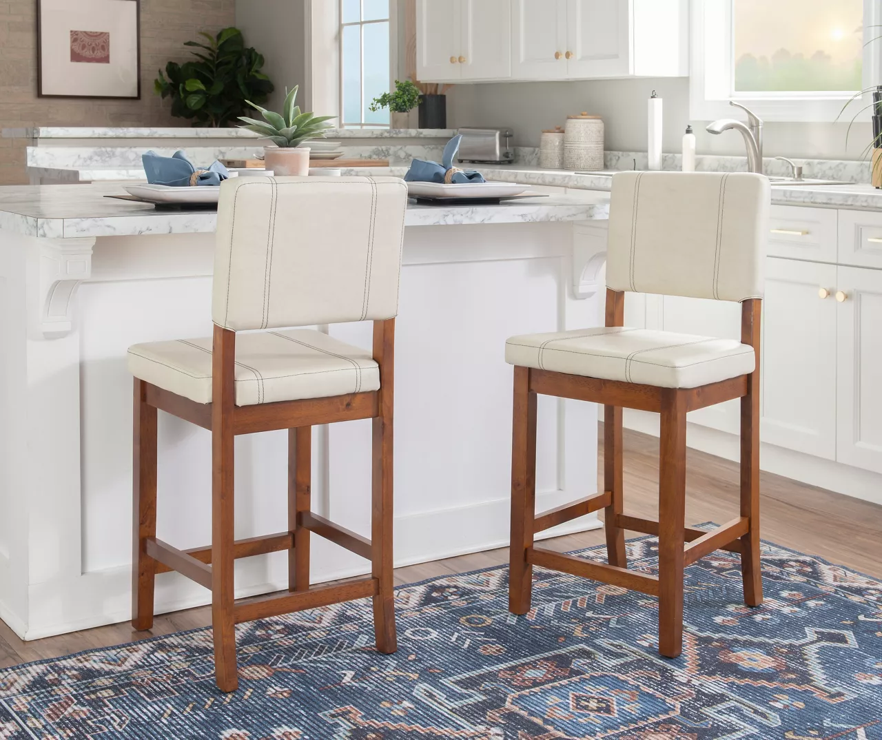 Jackson Cream Upholstered Wood Counter Stool - Image 3
