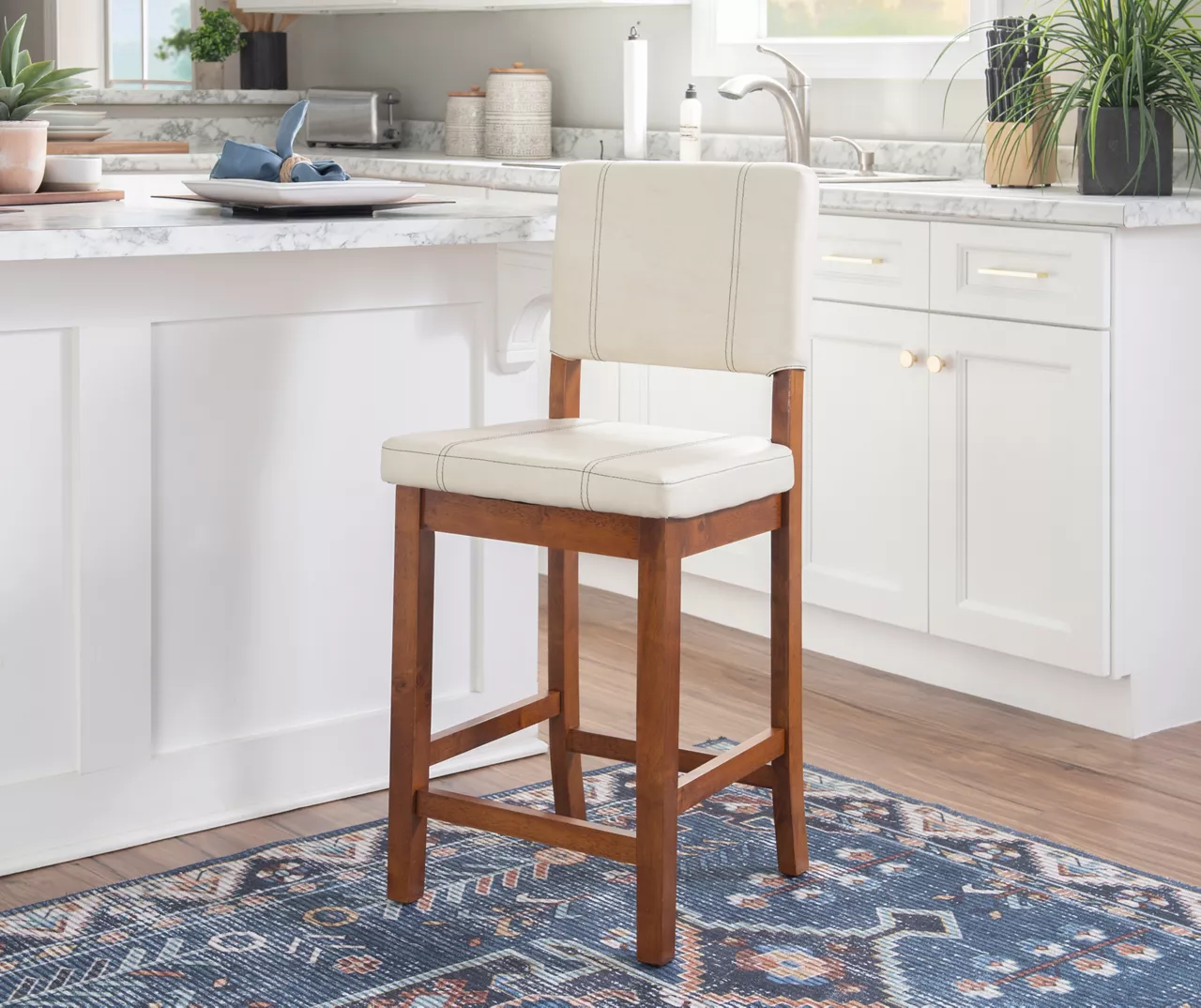 Jackson Cream Upholstered Wood Counter Stool - Image 2