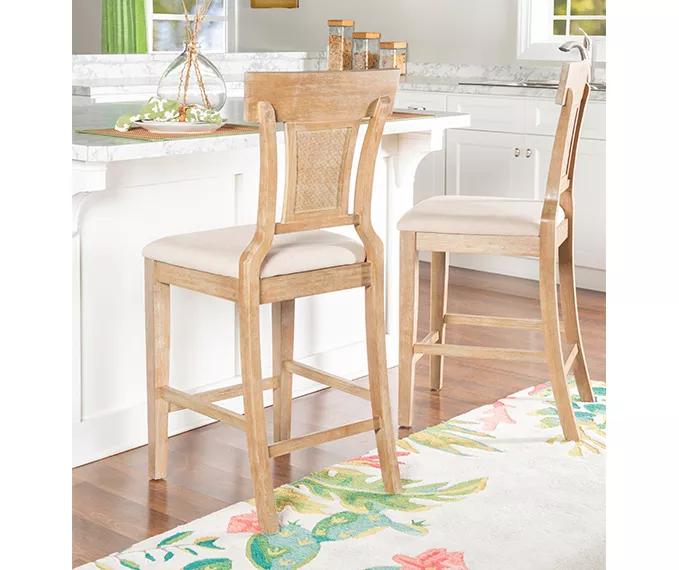 Ryder Gray Wash Upholstered Woven Rattan Counter Stool - Image 2