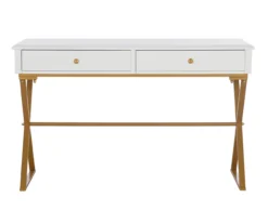 Glam White & Gold 2-Drawer Campaign Desk