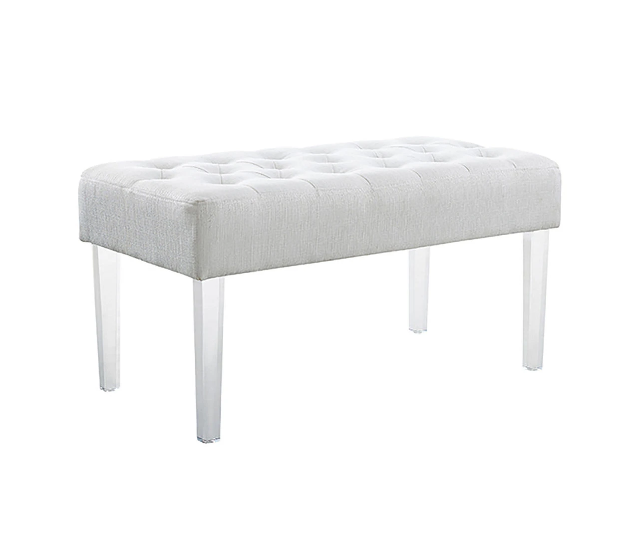 Marie Glitz White Tufted Linen Acrylic Leg Bench - Image 2