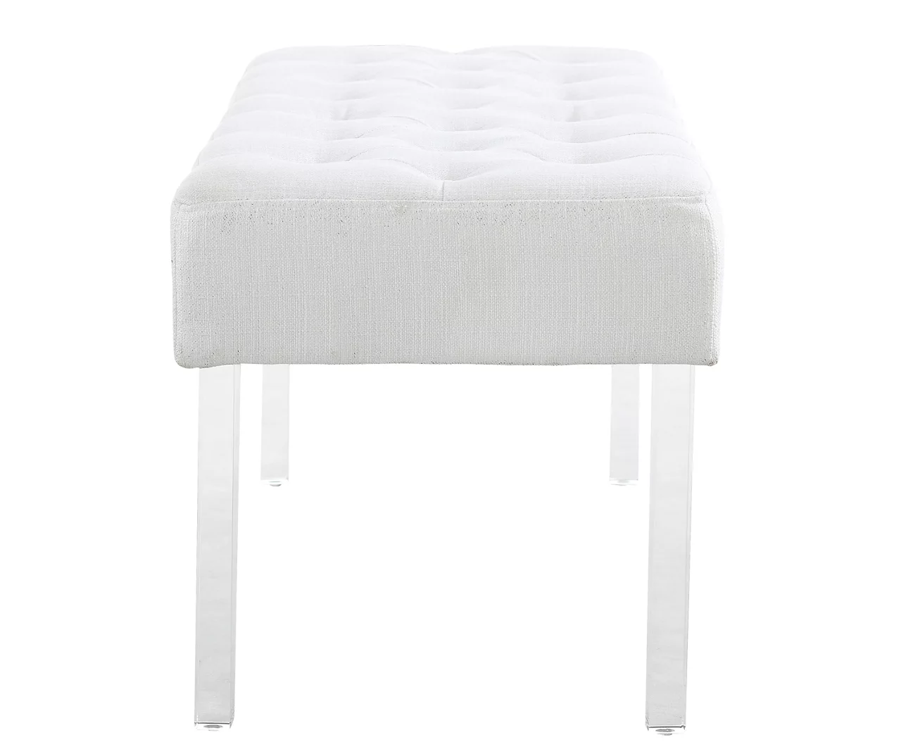 Marie Glitz White Tufted Linen Acrylic Leg Bench - Image 3
