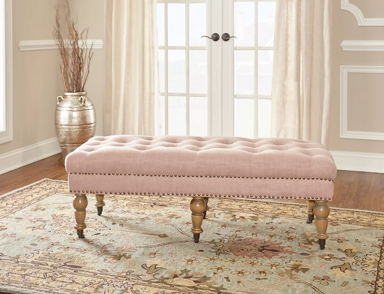 Claire Linen Upholstered Rolling Bench - Image 7