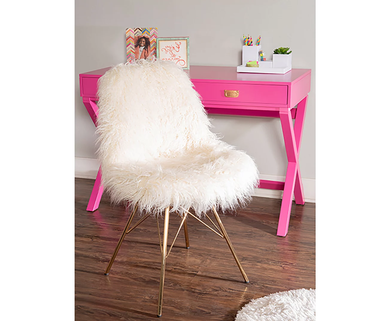 Layton Cream & Gold Faux Fur Chair - Image 7