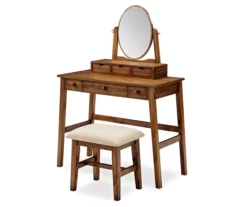 Laura 2-Piece Walnut & Beige 6-Drawer Tilting Mirror Vanity Set