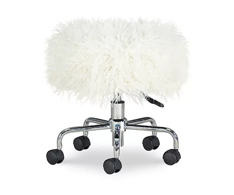 Zola White Faux Fur Rolling Swivel Stool - Image 3