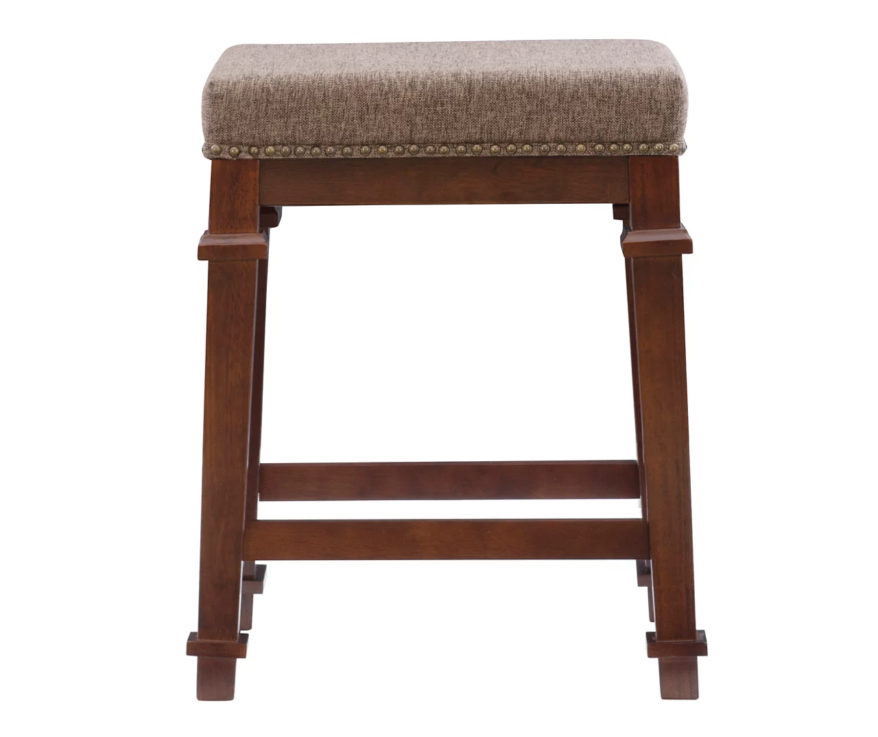 Clark Walnut & Light Brown Upholstered Tweed Backless Counter Stool - Image 5