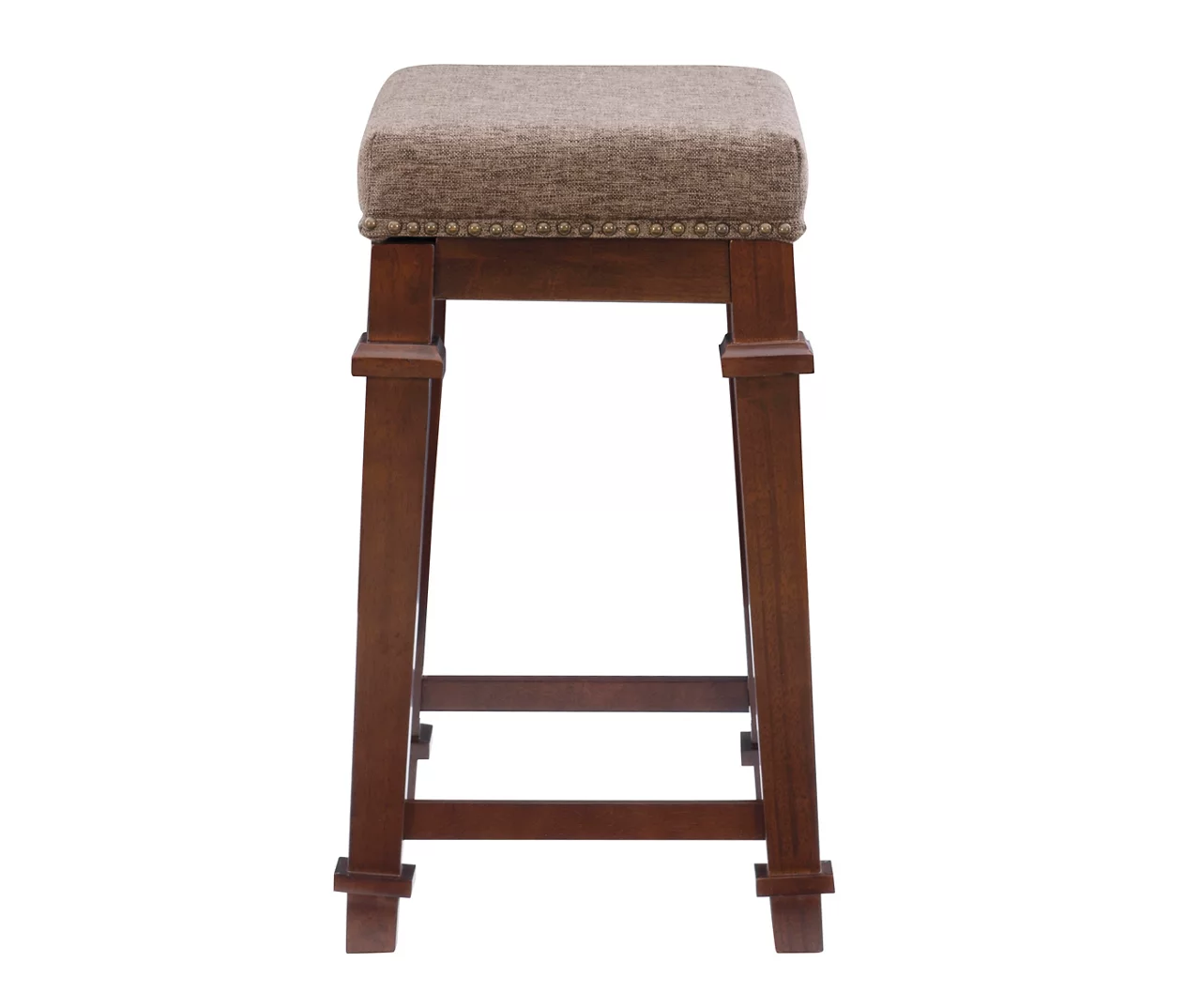 Clark Walnut & Light Brown Upholstered Tweed Backless Counter Stool - Image 6