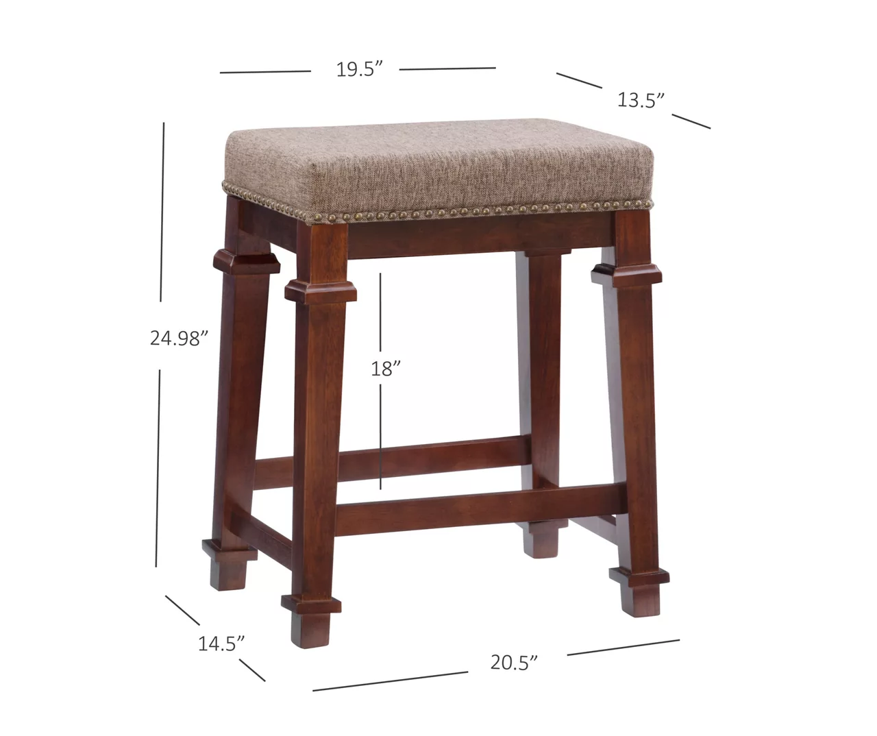 Clark Walnut & Light Brown Upholstered Tweed Backless Counter Stool - Image 8