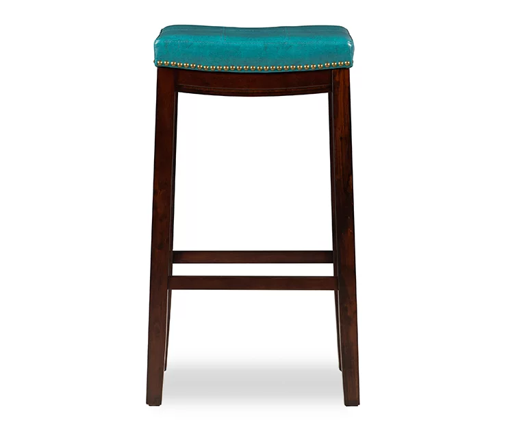Brooke Blue & Dark Brown Faux Leather Backless Padded Bar Stool - Image 3