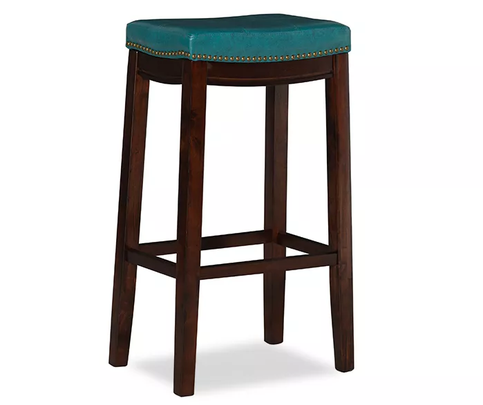 Brooke Blue & Dark Brown Faux Leather Backless Padded Bar Stool - Image 4