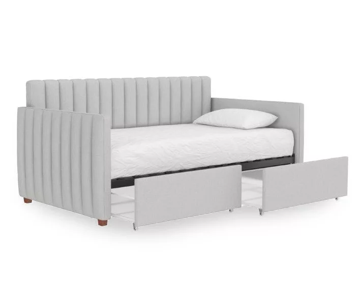 Brittany Gray Linen Upholstered Twin Storage Daybed - Image 6