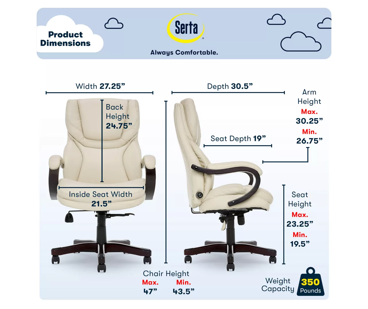 Conway Ivory Big & Tall Bonded Leather Office Chair - Image 5