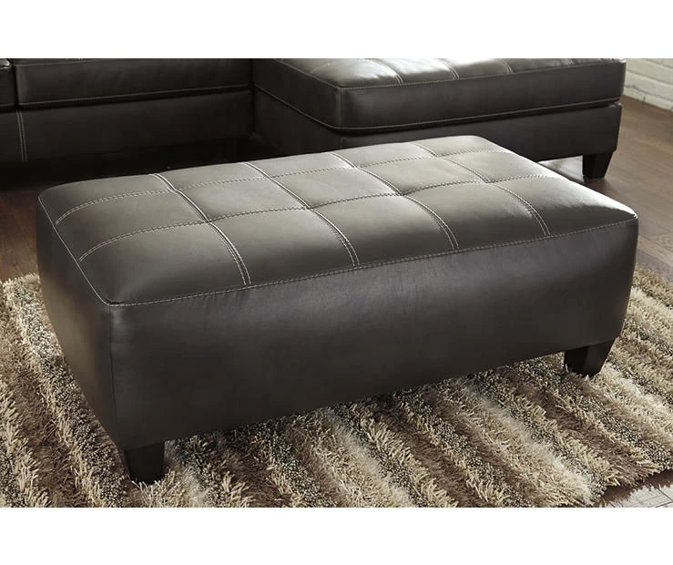 Nokomis Charcoal Faux Leather Oversize Accent Ottoman - Image 2