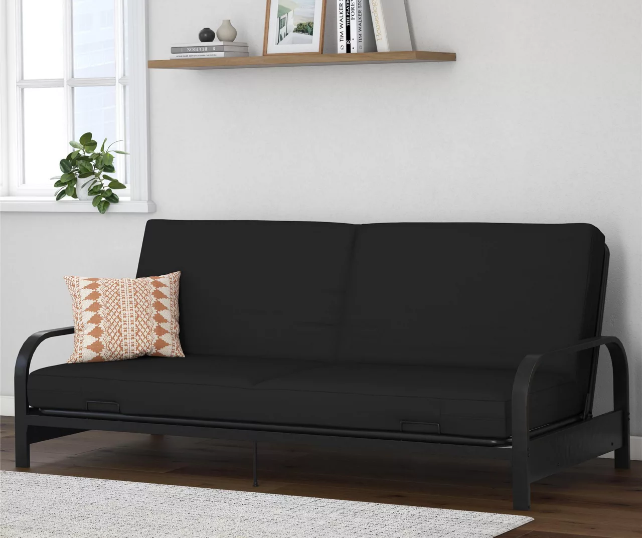 DHP Elbern Black Metal Futon With Black Microfiber Cover - Image 3