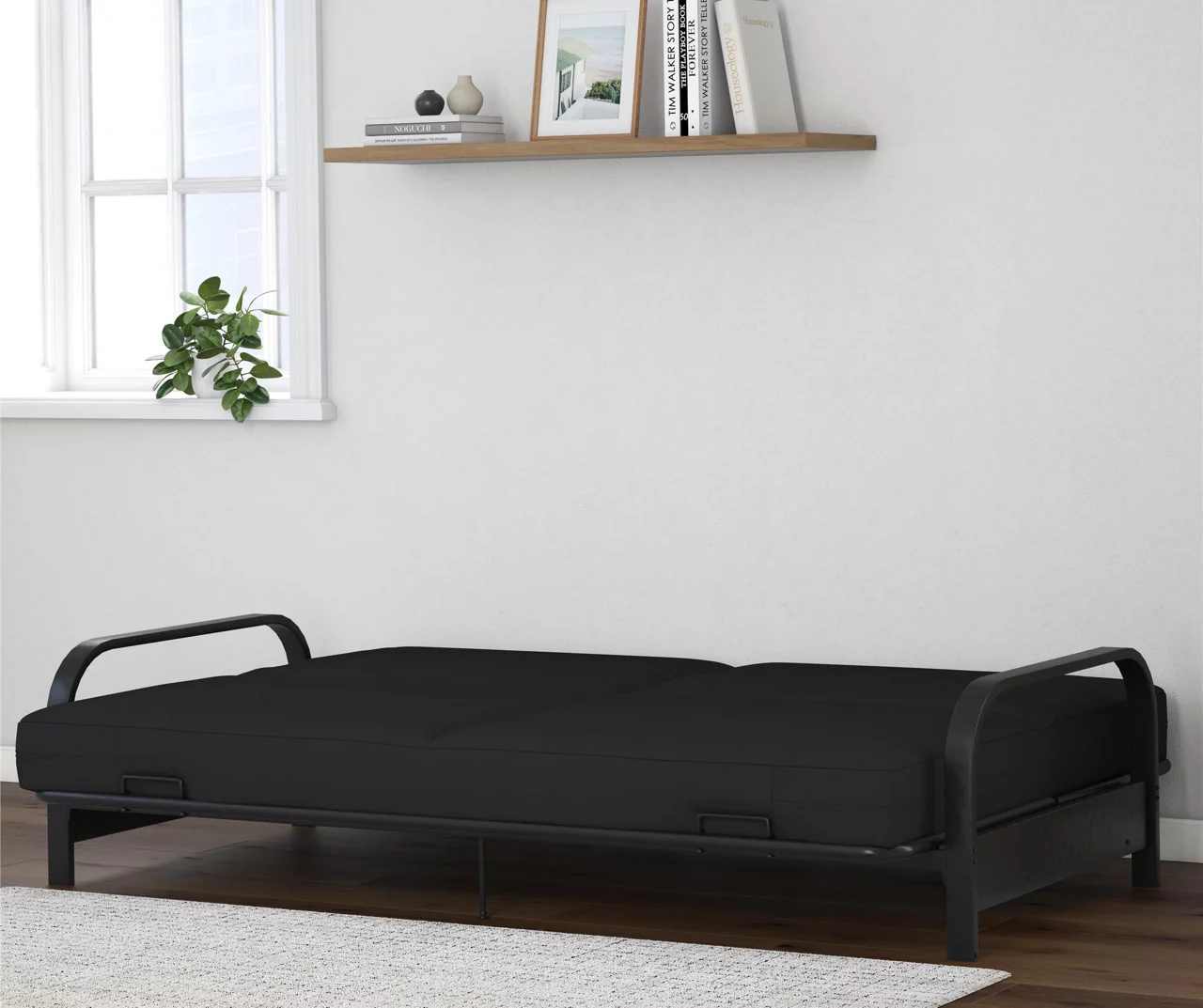 DHP Elbern Black Metal Futon With Black Microfiber Cover - Image 4