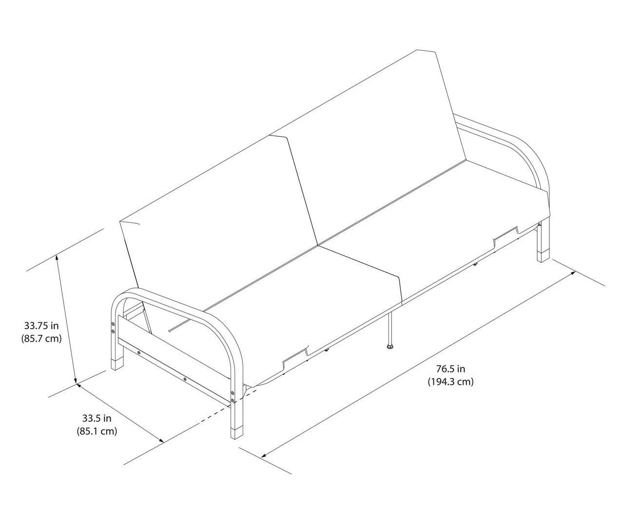 DHP Elbern Black Metal Futon With Black Microfiber Cover - Image 9