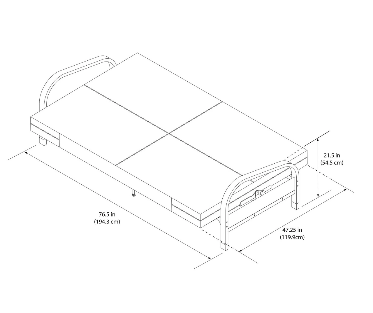 DHP Elbern Black Metal Futon With Black Microfiber Cover - Image 10