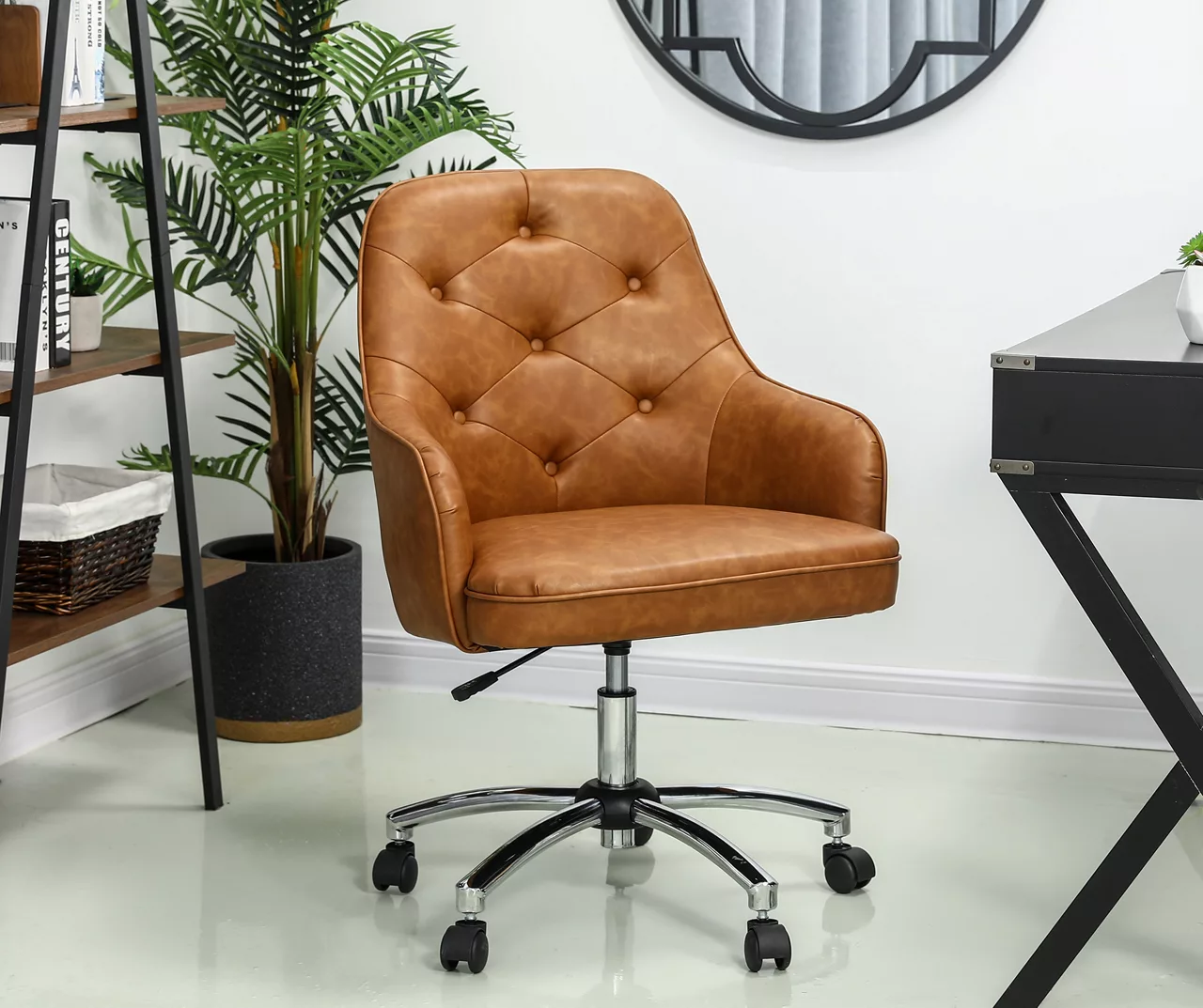 Caramel Brown Faux Leather Tufted Adjustable Office Chair - Image 2