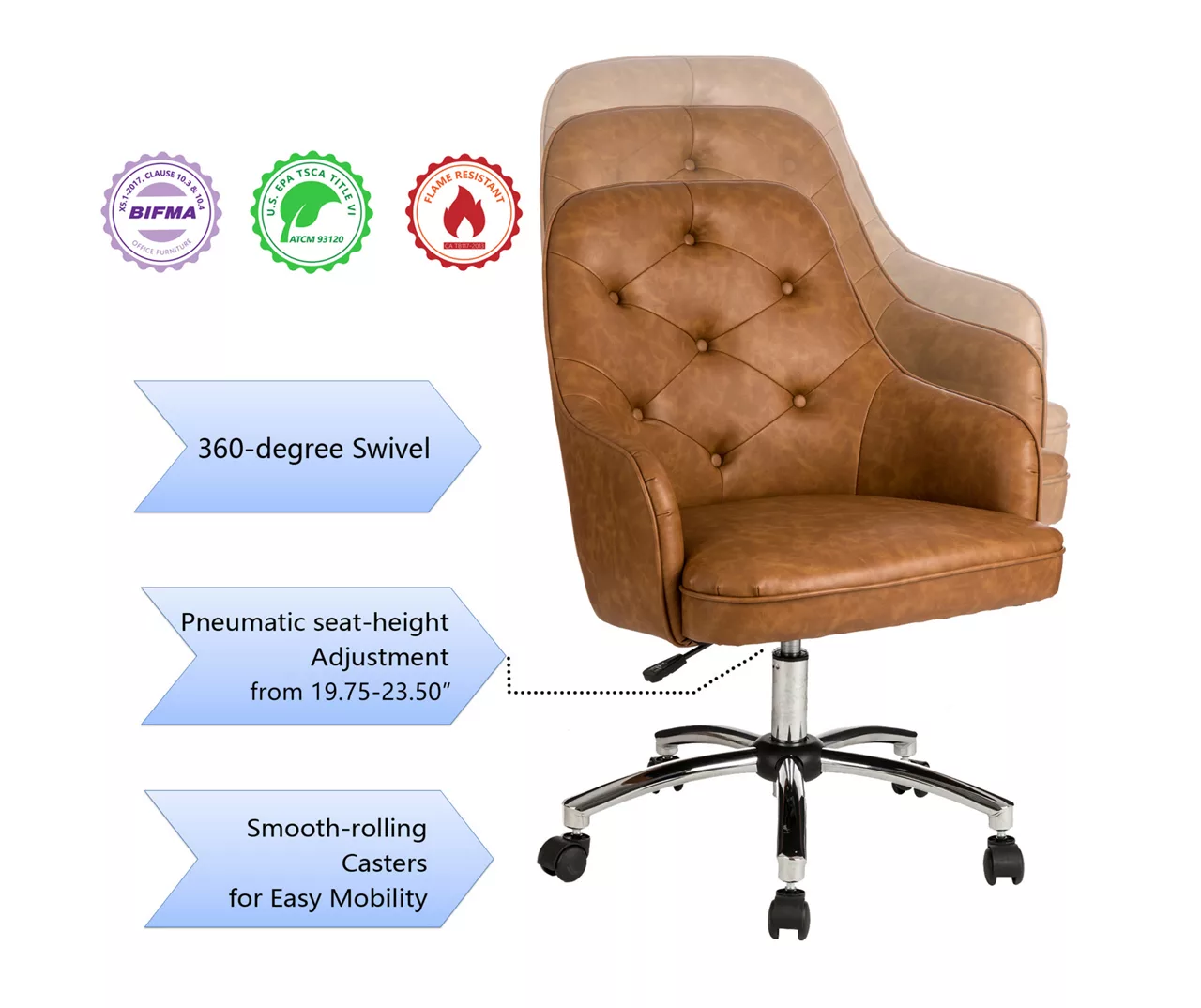 Caramel Brown Faux Leather Tufted Adjustable Office Chair - Image 7